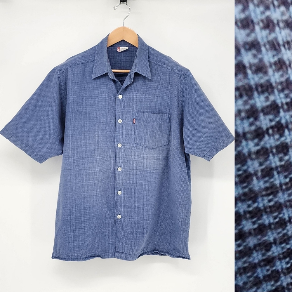 Levi's Casual Checked Button-down Shirt Short Sleeve Woven Cotton Blue Large